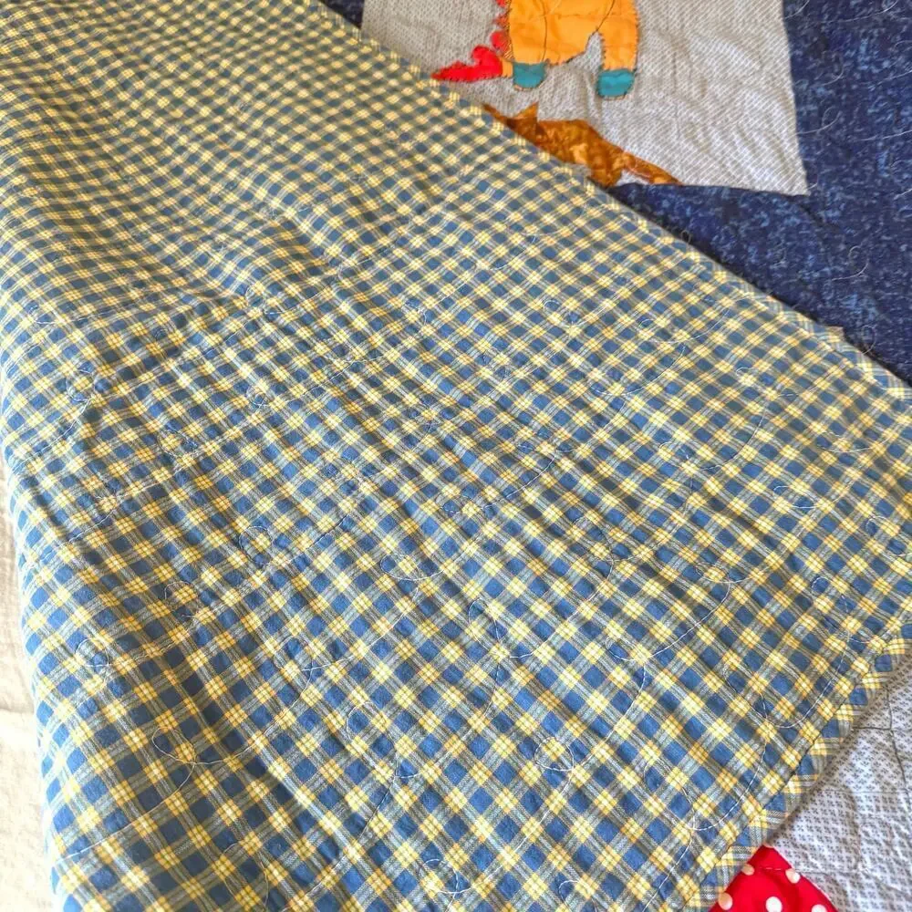 Hand Made Vintage Crib Quilt 42x66 Dinosaur Themed Rustic Retro Machine Quilted